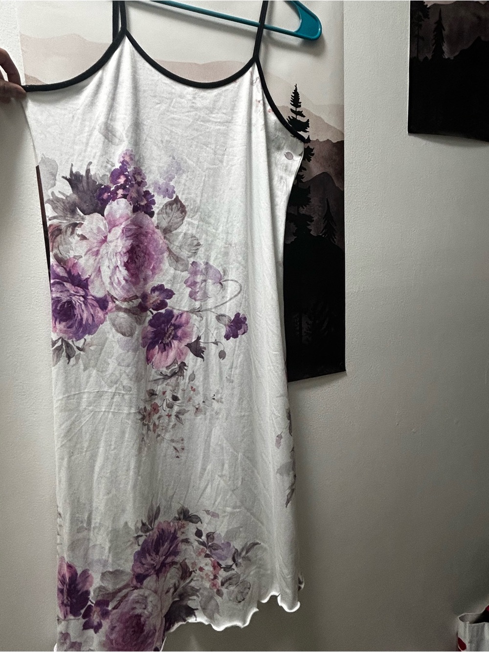 White Slip Dress with Purple Floral Print